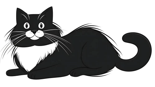 Playful Black Cat Cartoon Art