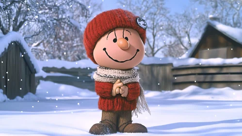 Happy Cartoon in Snowy Winter Scene
