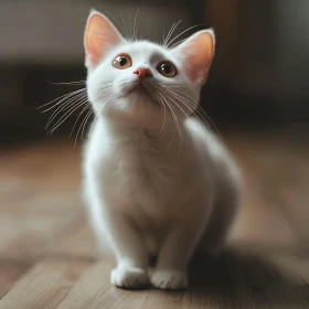 Charming White Kitten on Wooden Floor