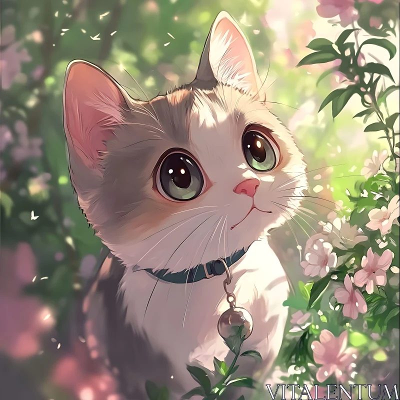 Adorable Kitten in a Flower Garden