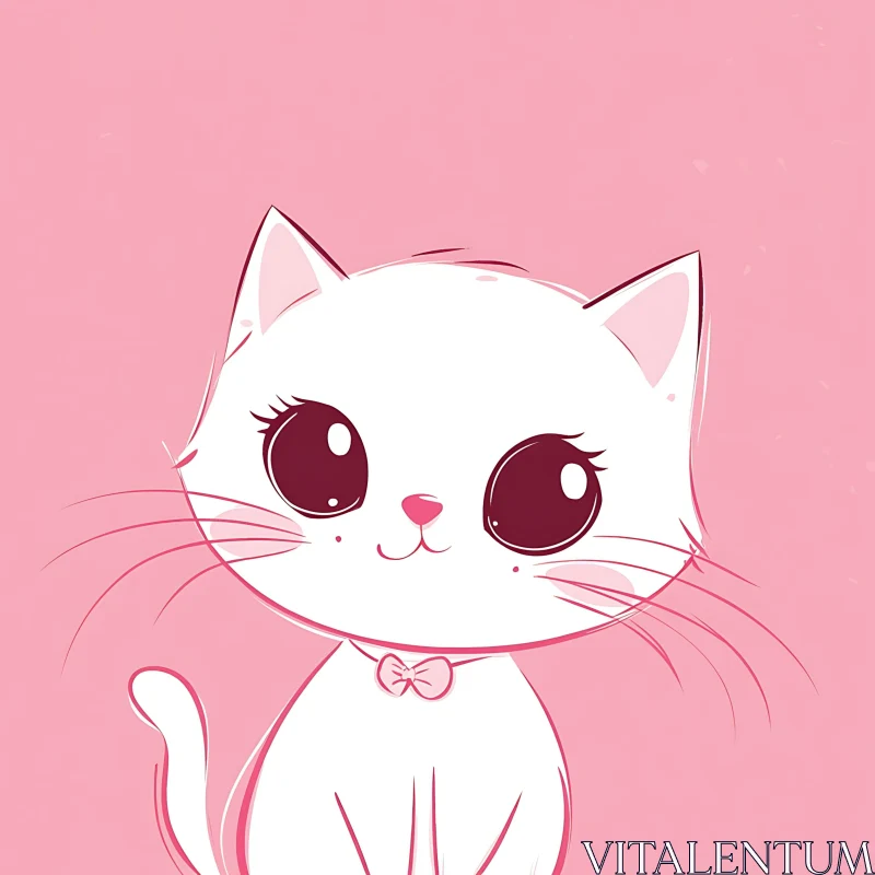 Adorable White Cat Illustration with Pink Background