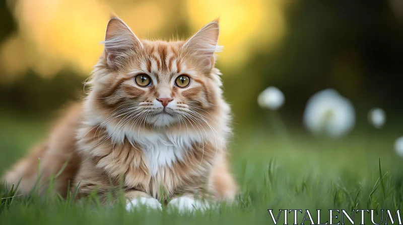 Cute Fluffy Ginger Cat Outdoors