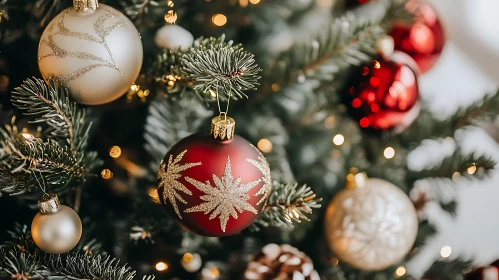 Festive Christmas Tree with Ornaments and Lights