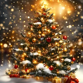 Holiday Tree with Lights and Ornaments
