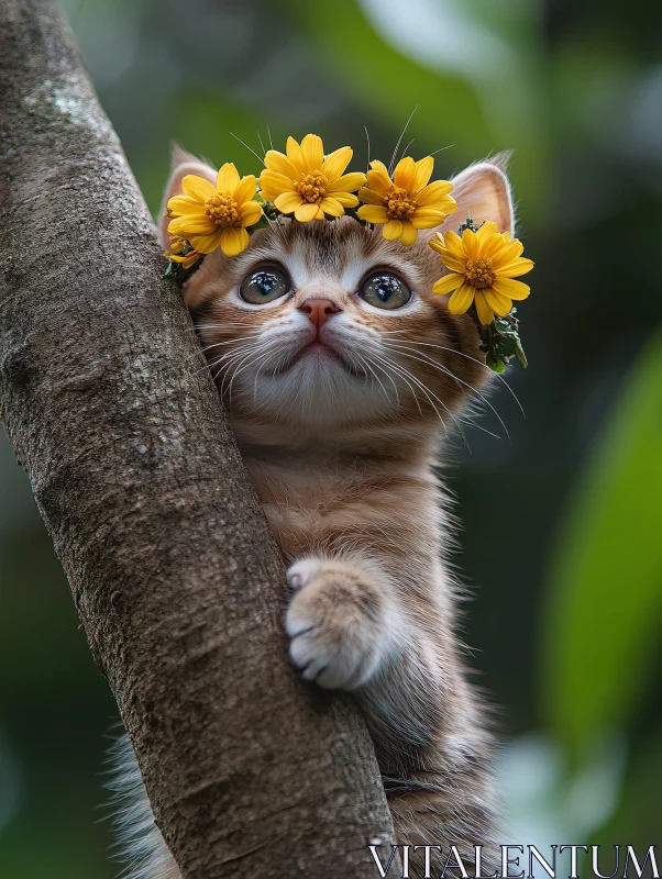 Charming Flower-Crowned Kitten