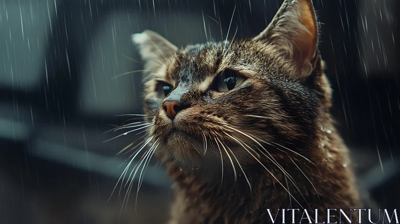 Melancholic Wet Cat in Rainy Weather