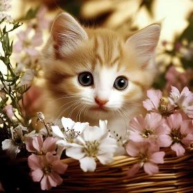 Cute Kitten with Flowers