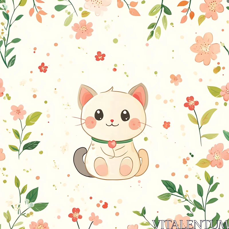Cute Cat in Pastel Floral Setting