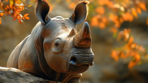Rhinoceros Among Autumn Leaves