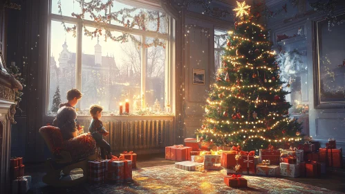 Festive Holiday Setting with Gifts and Tree