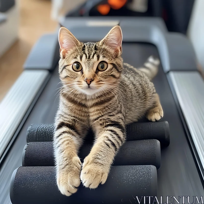 Adorable Striped Kitten on Exercise Equipment