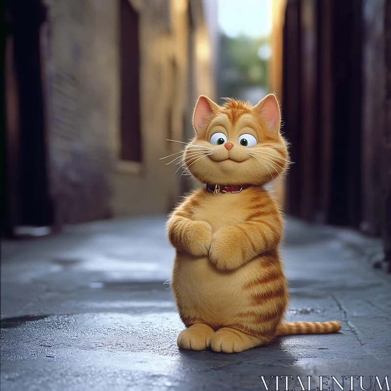 Adorable Cartoon Cat in Urban Alley