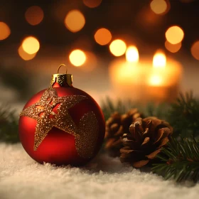 Holiday Ornament with Star Motif and Glowing Candles