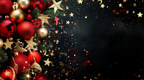 Holiday Decorations with Red and Gold Baubles