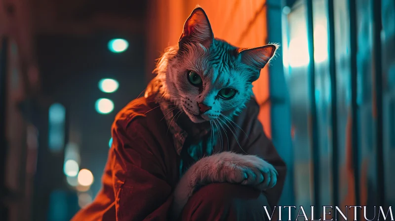 Cat in Neon Illumination