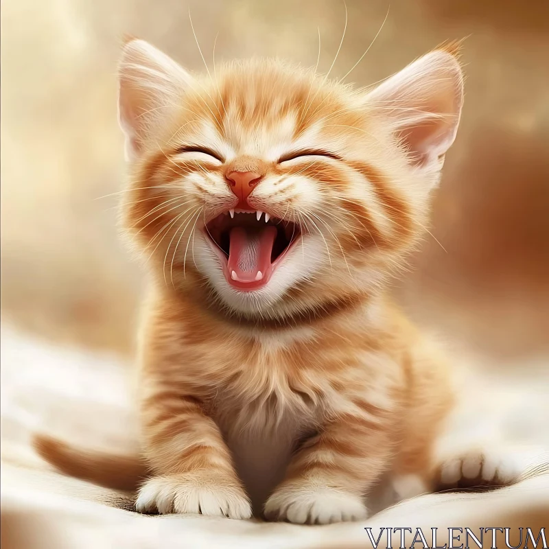 Smiling Ginger Kitten with Closed Eyes