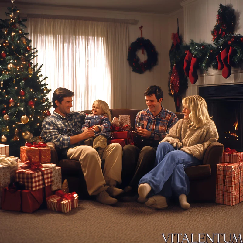 Warm Holiday Gathering with Decorated Tree and Presents