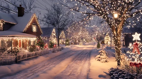 Magical Winter Neighborhood with Christmas Decorations