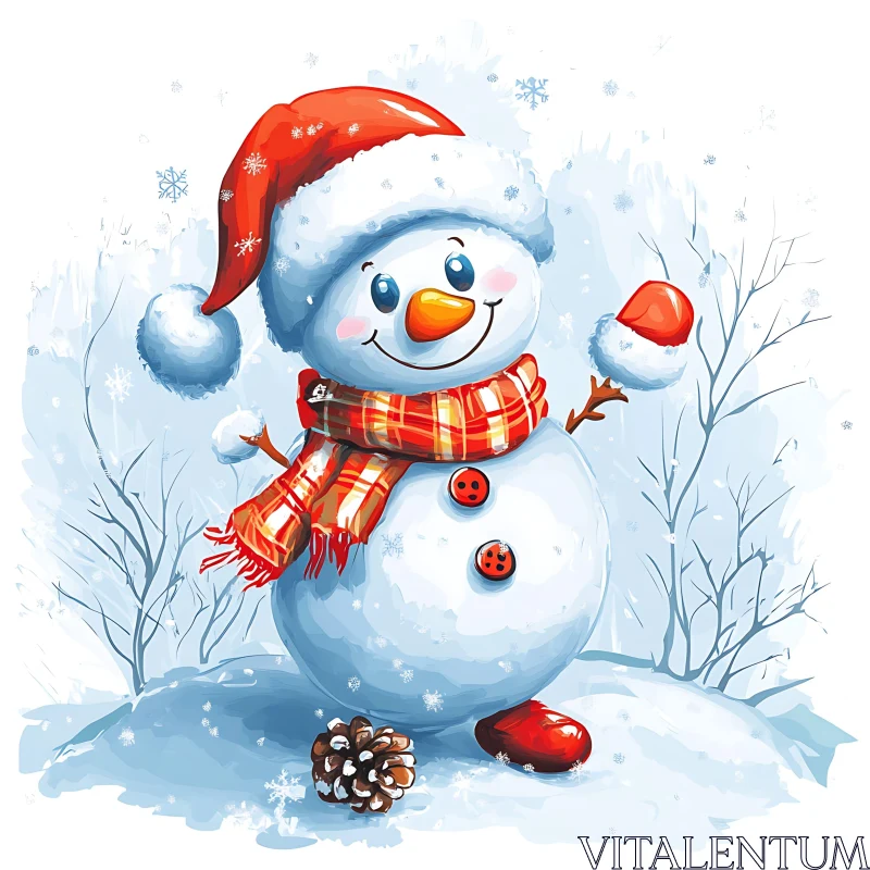 Festive Snowman with Red Scarf and Hat