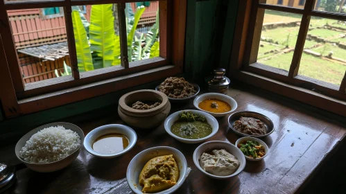 Delicious and Authentic Indian Vegetarian Meal on a Wooden Table