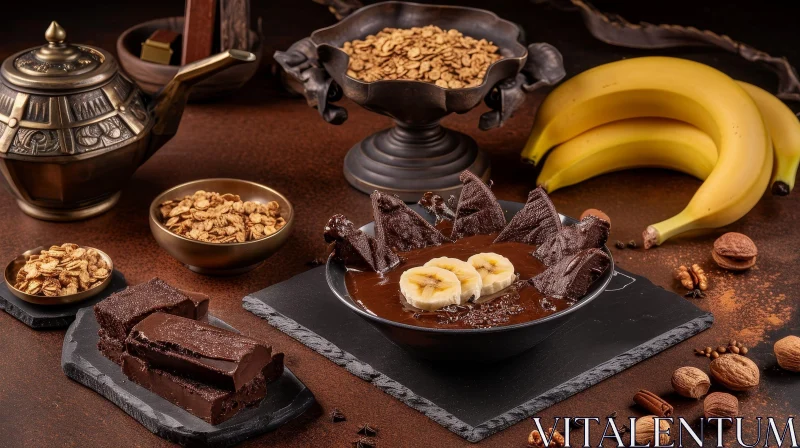 AI ART Delicious Chocolate Sauce and Bananas - A Stunning Still Life