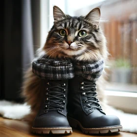 Cute Cat in Boots Indoors