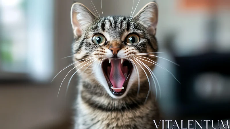 Close-Up of a Tabby Cat Expressing Surprise