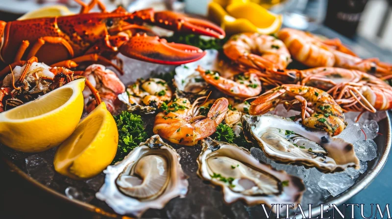 Exquisite Seafood Platter on Ice - Lobster, Shrimp, Oysters AI Image