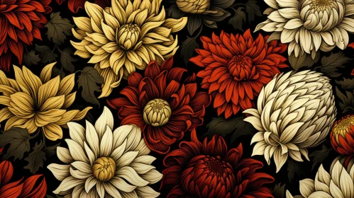 Intricate Chrysanthemums Illustration Against A Dark Backdrop