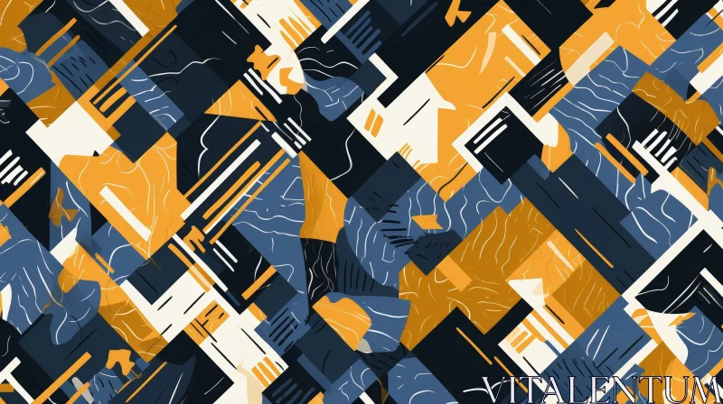 Intricate Geometric Pattern with Blue and Orange Shapes AI Image