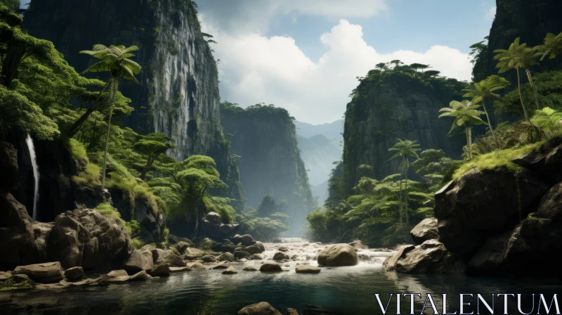Jungle Landscape with River - Nature Inspired Imagery AI Image