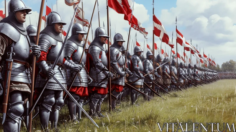 Majestic Medieval Warriors in a Field - Battle Scene Artwork AI Image