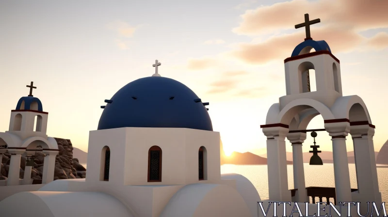 Serene Greek Church by the Seaside | Sunset Beauty AI Image