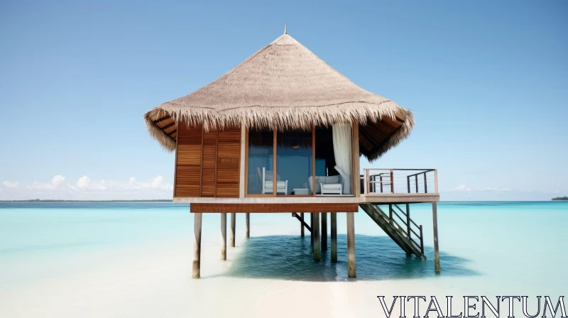 AI ART Tranquil Maldives Villa with Thatched Roof | Soft Atmospheric Perspective