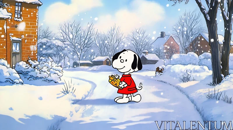 AI ART Winter Wonderland Cartoon with Dog