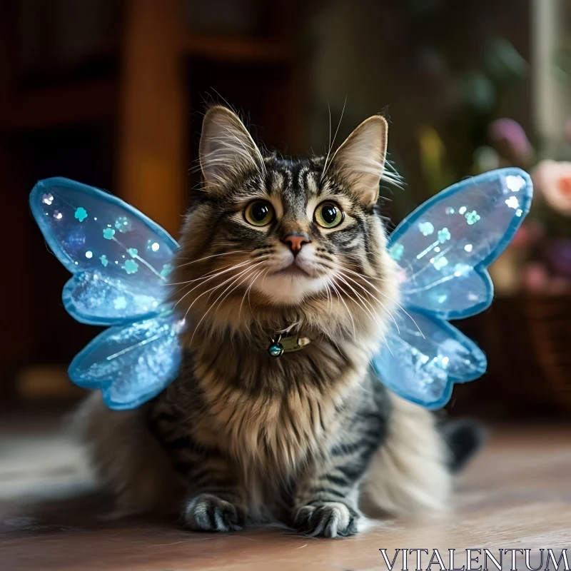 Whimsical Tabby Cat with Blue Fairy Costume AI Image