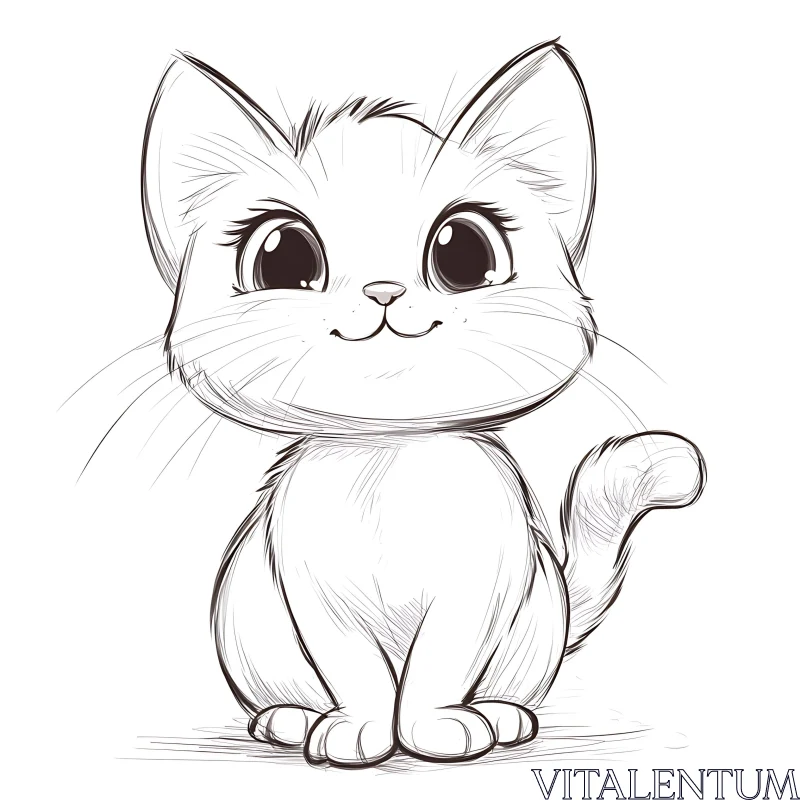 Whimsical Kitten Drawing with Expressive Eyes AI Image