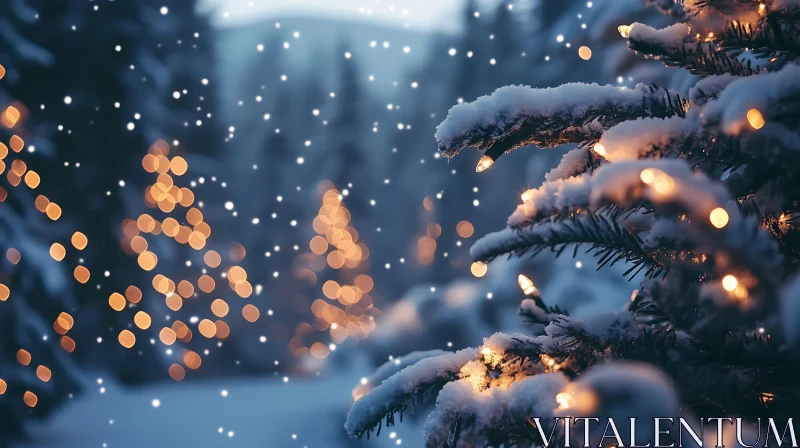 Winter Wonderland with Illuminated Trees AI Image