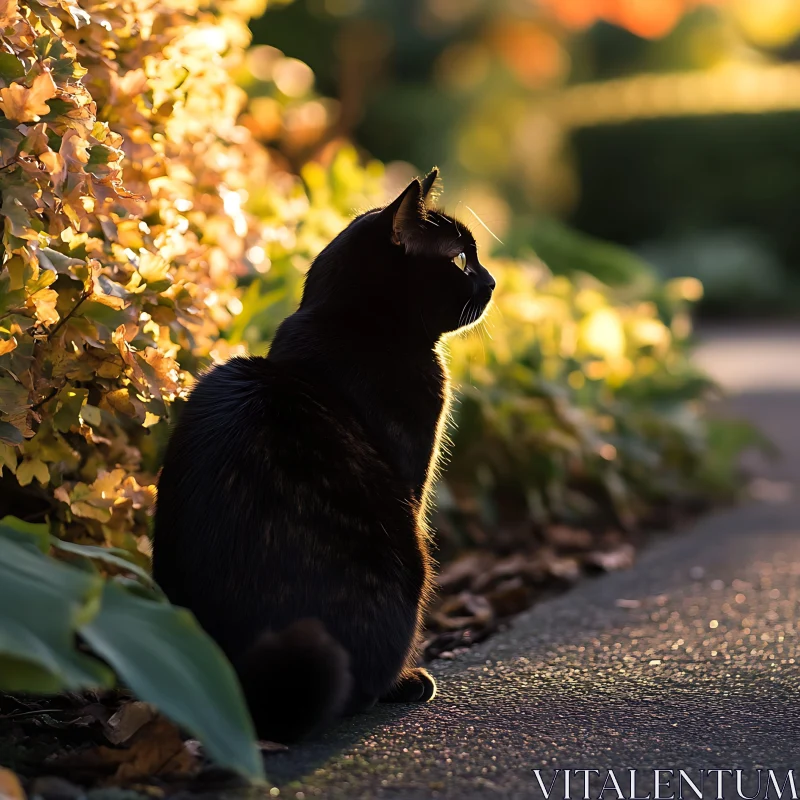 Garden Cat in Golden Hour AI Image