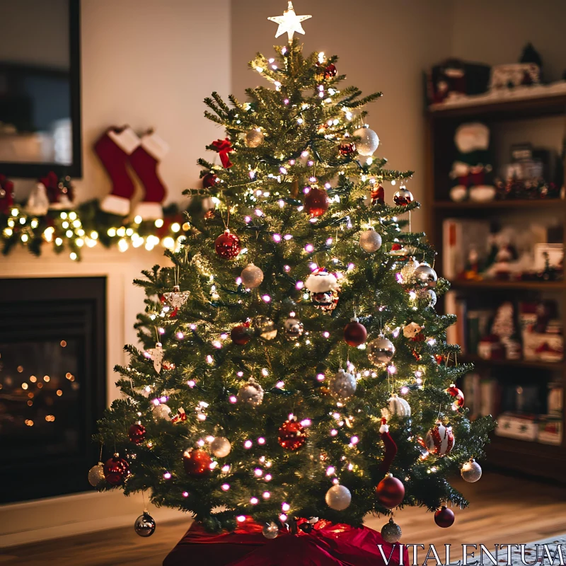 Holiday Tree with Ornaments and Lights AI Image