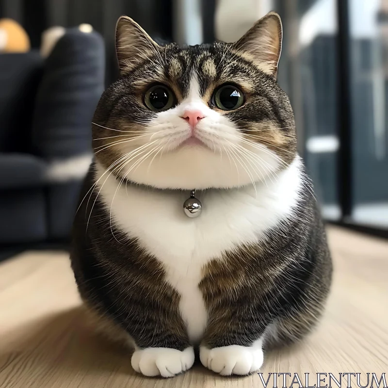 Cute Round-Eyed Cat Sitting Indoors AI Image