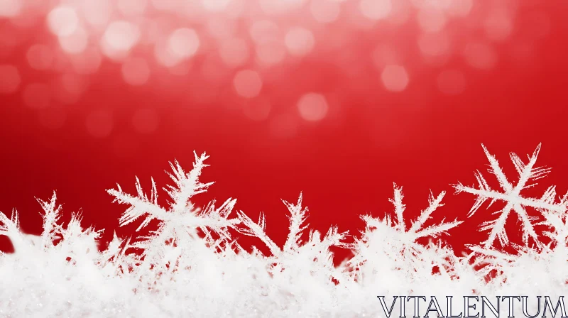 Detailed Snowflakes with Red Bokeh Background AI Image