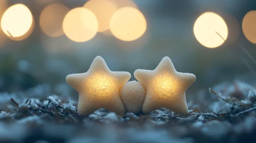 Snowy Night with Glowing Star Lights