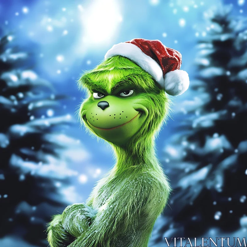 Mischievous Grinch in Winter Wonderland AI Image