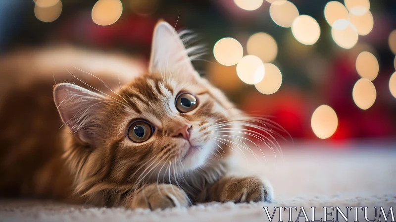 Curious Orange Kitten with Festive Lights AI Image