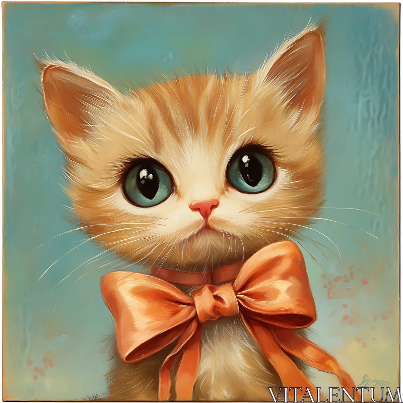 Cute Orange Kitten with Fluffy Fur and Big Bow AI Image