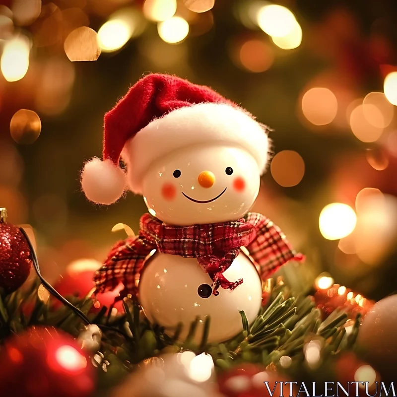 AI ART Festive Snowman with Santa Hat and Warm Lights