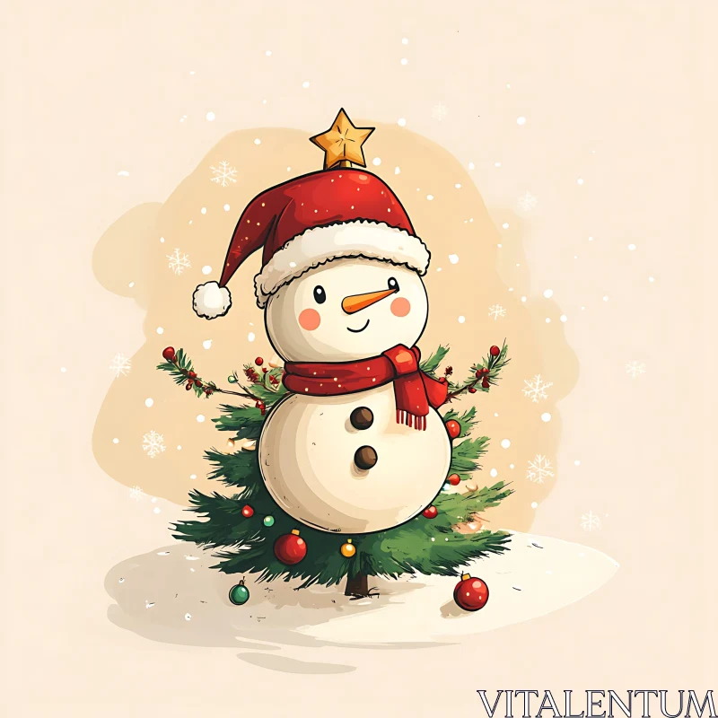 Festive Snowman in Winter Wonderland AI Image