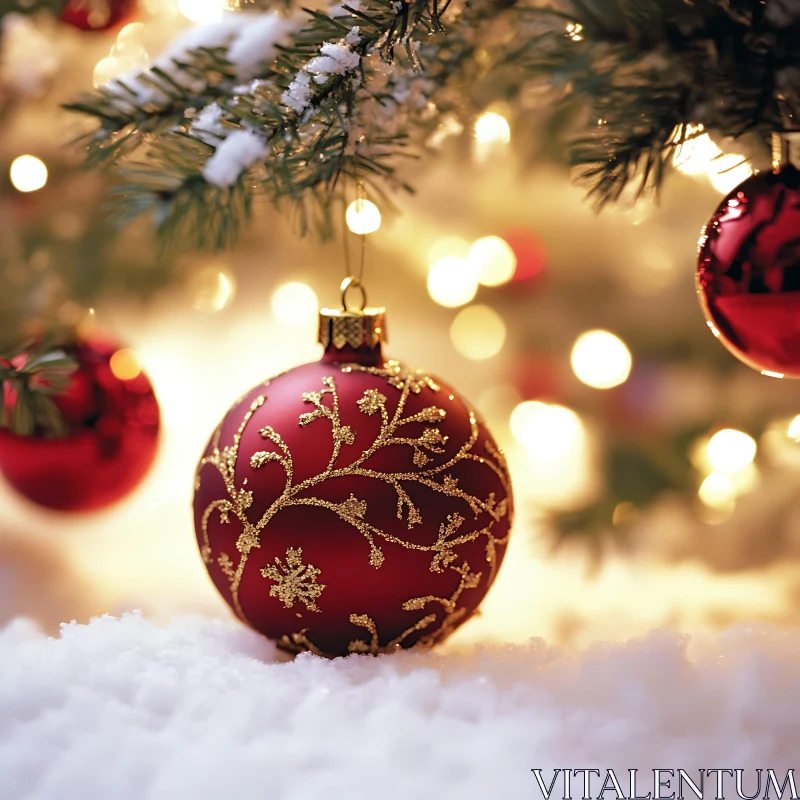 Festive Red and Gold Christmas Ornament AI Image