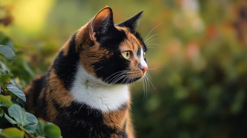 Calico Cat Profile Amidst Nature